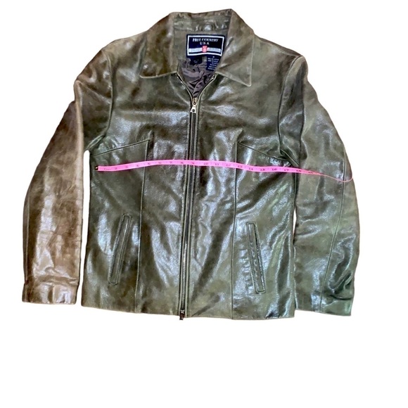 Olive Green Leather Zip Front Jacket - Picture 3 of 6